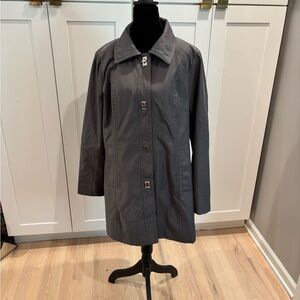 Anne Klein Women's Gray Trench Coat W Detachable Hood & Silver Toggles XL